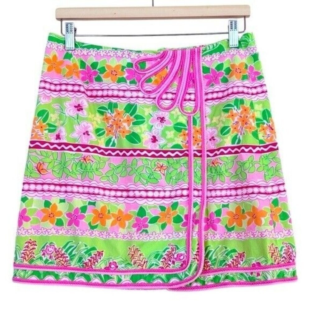 LILLY PULITZER Vintage Kendall Mini Wrap Skirt Size 6 Tropical Preppy Southern